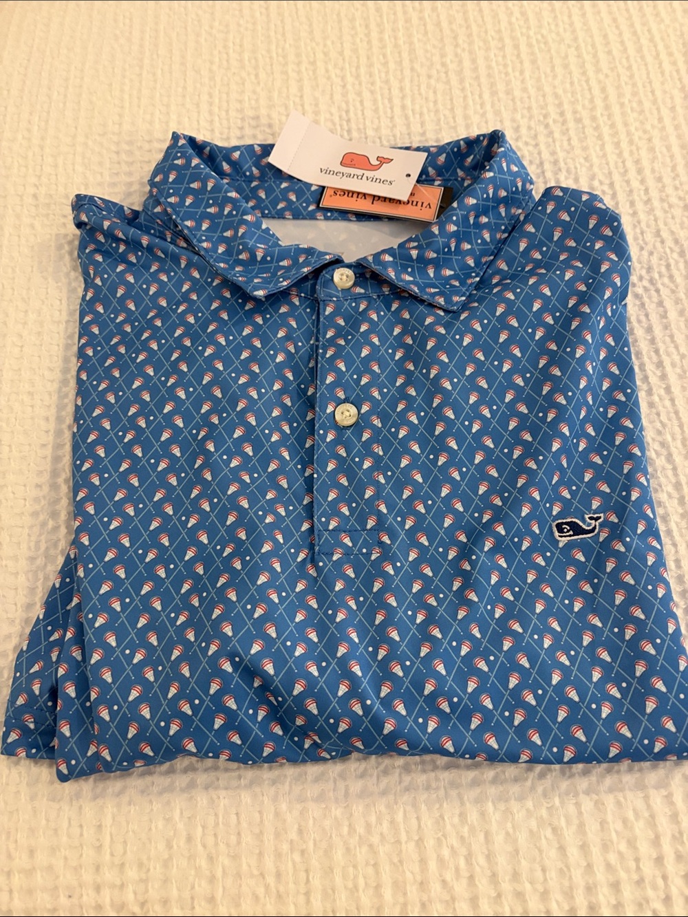Vineyard Vines Blue Golf Polo with Small Lacrosse Print